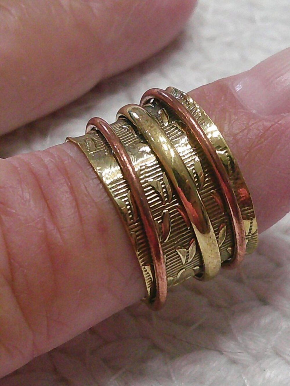 Fun BRASS & COPPER Handmade Spinner Ring Size 7.5 #19F